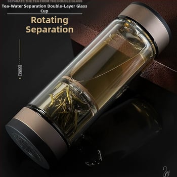 Κυκλική κούπα τσαγιού με διαχωρισμό τσαγιού και νερού, διπλός τοίχος από πυρίμαχο γυαλί, βιδωτό καπάκι, αισθητήρας θερμοκρασίας