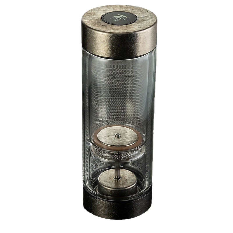 Κυκλική κούπα τσαγιού με διαχωρισμό τσαγιού και νερού, διπλός τοίχος από πυρίμαχο γυαλί, βιδωτό καπάκι, αισθητήρας θερμοκρασίας