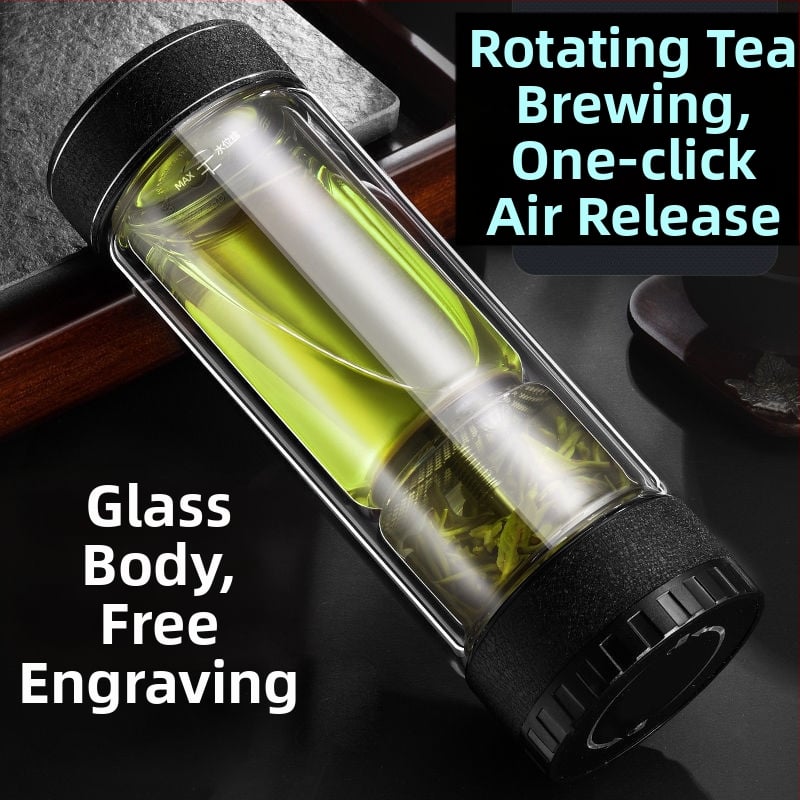 Κυκλική κούπα τσαγιού με διαχωρισμό τσαγιού και νερού, διπλός τοίχος από πυρίμαχο γυαλί, βιδωτό καπάκι, αισθητήρας θερμοκρασίας