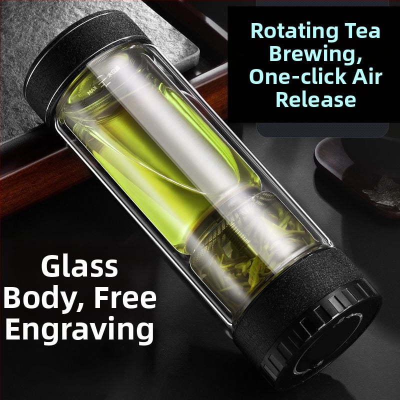 Κυκλική κούπα τσαγιού με διαχωρισμό τσαγιού και νερού, διπλός τοίχος από πυρίμαχο γυαλί, βιδωτό καπάκι, αισθητήρας θερμοκρασίας