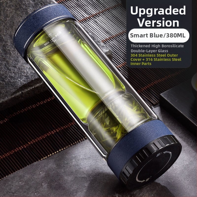 Κυκλική κούπα τσαγιού με διαχωρισμό τσαγιού και νερού, διπλός τοίχος από πυρίμαχο γυαλί, βιδωτό καπάκι, αισθητήρας θερμοκρασίας