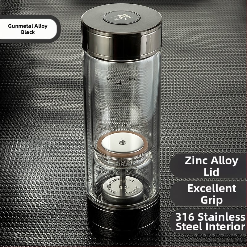 Κυκλική κούπα τσαγιού με διαχωρισμό τσαγιού και νερού, διπλός τοίχος από πυρίμαχο γυαλί, βιδωτό καπάκι, αισθητήρας θερμοκρασίας