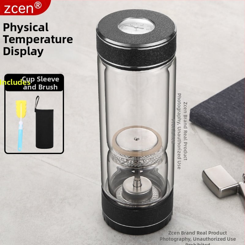 Κυκλική κούπα τσαγιού με διαχωρισμό τσαγιού και νερού, διπλός τοίχος από πυρίμαχο γυαλί, βιδωτό καπάκι, αισθητήρας θερμοκρασίας