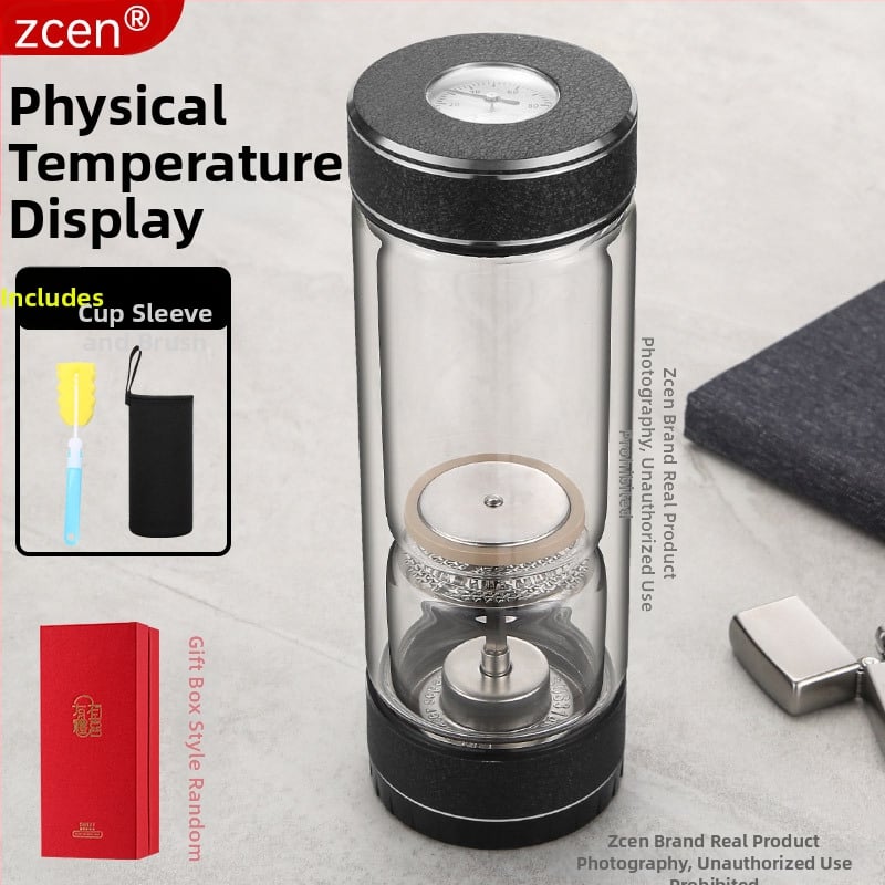 Κυκλική κούπα τσαγιού με διαχωρισμό τσαγιού και νερού, διπλός τοίχος από πυρίμαχο γυαλί, βιδωτό καπάκι, αισθητήρας θερμοκρασίας