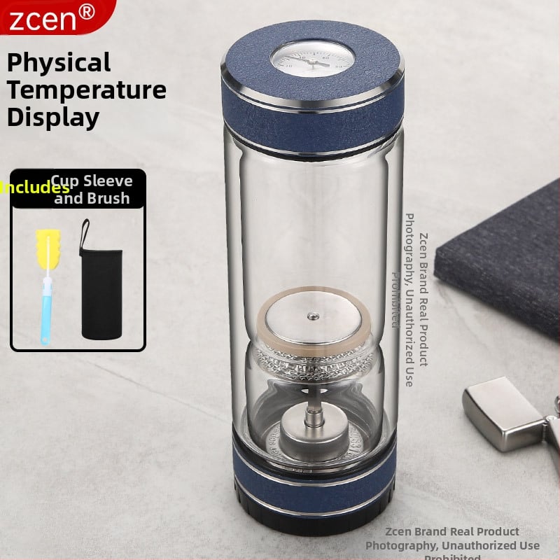 Κυκλική κούπα τσαγιού με διαχωρισμό τσαγιού και νερού, διπλός τοίχος από πυρίμαχο γυαλί, βιδωτό καπάκι, αισθητήρας θερμοκρασίας