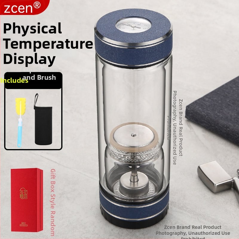 Κυκλική κούπα τσαγιού με διαχωρισμό τσαγιού και νερού, διπλός τοίχος από πυρίμαχο γυαλί, βιδωτό καπάκι, αισθητήρας θερμοκρασίας