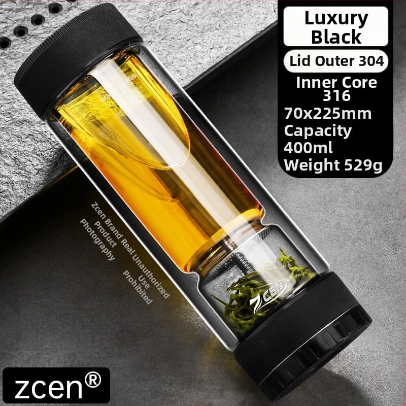 Κυκλική κούπα τσαγιού με διαχωρισμό τσαγιού και νερού, διπλός τοίχος από πυρίμαχο γυαλί, βιδωτό καπάκι, αισθητήρας θερμοκρασίας