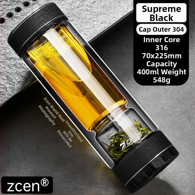 Κυκλική κούπα τσαγιού με διαχωρισμό τσαγιού και νερού, διπλός τοίχος από πυρίμαχο γυαλί, βιδωτό καπάκι, αισθητήρας θερμοκρασίας