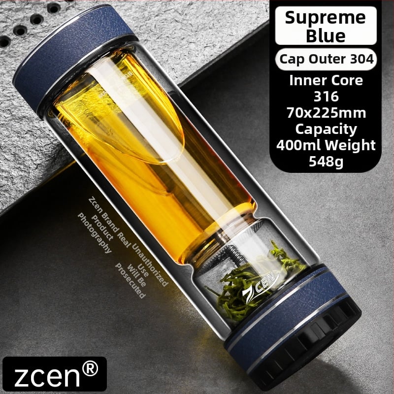 Κυκλική κούπα τσαγιού με διαχωρισμό τσαγιού και νερού, διπλός τοίχος από πυρίμαχο γυαλί, βιδωτό καπάκι, αισθητήρας θερμοκρασίας