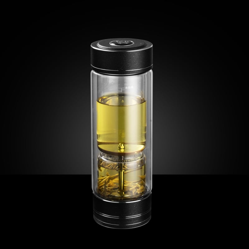 Κυκλική κούπα τσαγιού με διαχωρισμό τσαγιού και νερού, διπλός τοίχος από πυρίμαχο γυαλί, βιδωτό καπάκι, αισθητήρας θερμοκρασίας