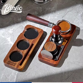 Bincoo baza za pohranu stroja za kavu s orahovim drvom i metalnim dijelovima | kod proizvoda Gykf1043 | stil: lagani luksuz retro | prikladno za ured i dom