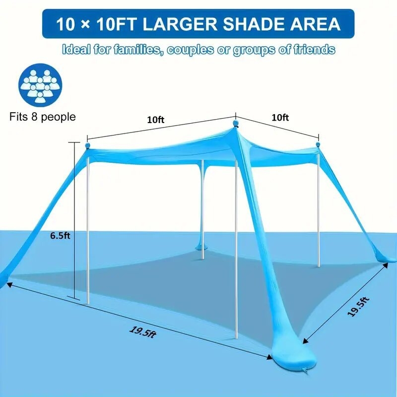 Еднослойна плажна палатка‑навес за къмпинг на открито — преносим сгъваем сенник за слънцезащита, със стълбове от желязо или алуминий, полиестер LYCRA