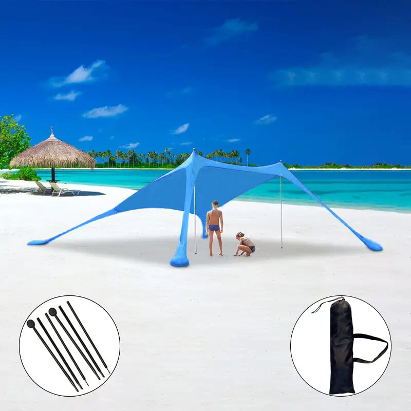 Еднослойна плажна палатка‑навес за къмпинг на открито — преносим сгъваем сенник за слънцезащита, със стълбове от желязо или алуминий, полиестер LYCRA