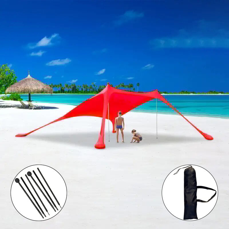 Еднослойна плажна палатка‑навес за къмпинг на открито — преносим сгъваем сенник за слънцезащита, със стълбове от желязо или алуминий, полиестер LYCRA