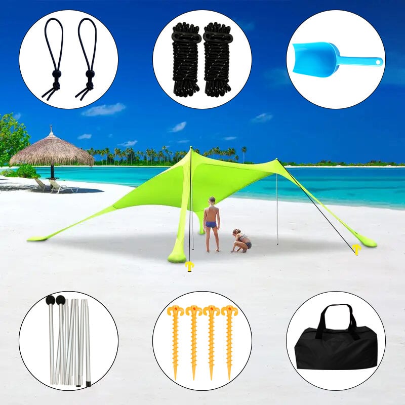 Еднослойна плажна палатка‑навес за къмпинг на открито — преносим сгъваем сенник за слънцезащита, със стълбове от желязо или алуминий, полиестер LYCRA