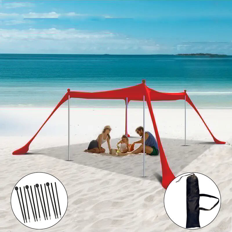 Еднослойна плажна палатка‑навес за къмпинг на открито — преносим сгъваем сенник за слънцезащита, със стълбове от желязо или алуминий, полиестер LYCRA