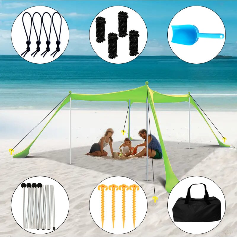 Еднослойна плажна палатка‑навес за къмпинг на открито — преносим сгъваем сенник за слънцезащита, със стълбове от желязо или алуминий, полиестер LYCRA