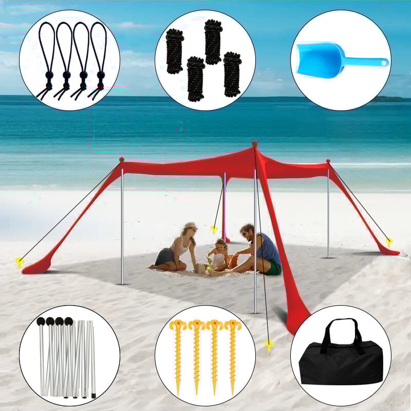 Еднослойна плажна палатка‑навес за къмпинг на открито — преносим сгъваем сенник за слънцезащита, със стълбове от желязо или алуминий, полиестер LYCRA