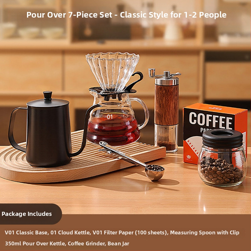 Set ručného mlynčeka na kávu pre domáce použitie – kompaktný ručný mlýnec, minimalistický štýl, kompletná sada