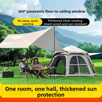 Шестоъгълна сгъваема палатка за къмпинг, бърз монтаж, външна материя Oxford плат, водоустойчивост 2000-3000 мм, четири сезона