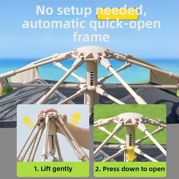 Шестоъгълна сгъваема палатка за къмпинг, бърз монтаж, външна материя Oxford плат, водоустойчивост 2000-3000 мм, четири сезона