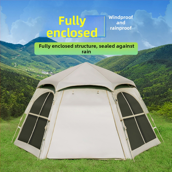 Шестоъгълна сгъваема палатка за къмпинг, бърз монтаж, външна материя Oxford плат, водоустойчивост 2000-3000 мм, четири сезона