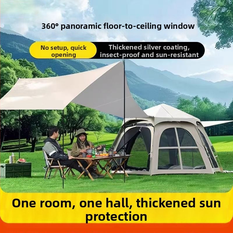 Шестоъгълна сгъваема палатка за къмпинг, бърз монтаж, външна материя Oxford плат, водоустойчивост 2000-3000 мм, четири сезона