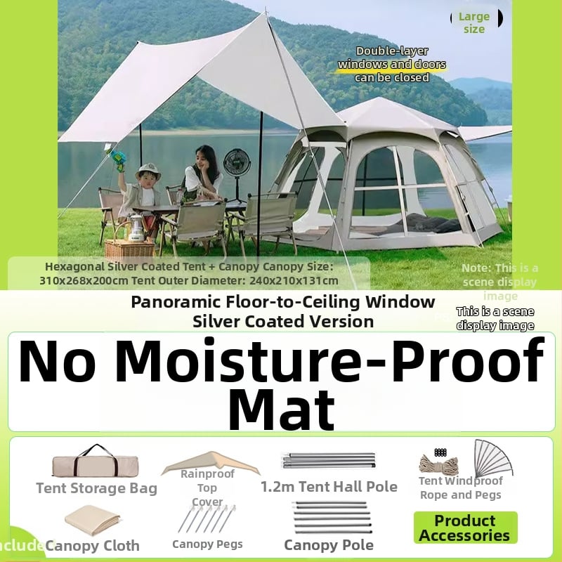 Шестоъгълна сгъваема палатка за къмпинг, бърз монтаж, външна материя Oxford плат, водоустойчивост 2000-3000 мм, четири сезона