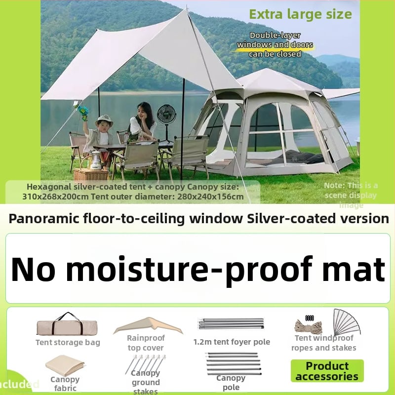 Шестоъгълна сгъваема палатка за къмпинг, бърз монтаж, външна материя Oxford плат, водоустойчивост 2000-3000 мм, четири сезона