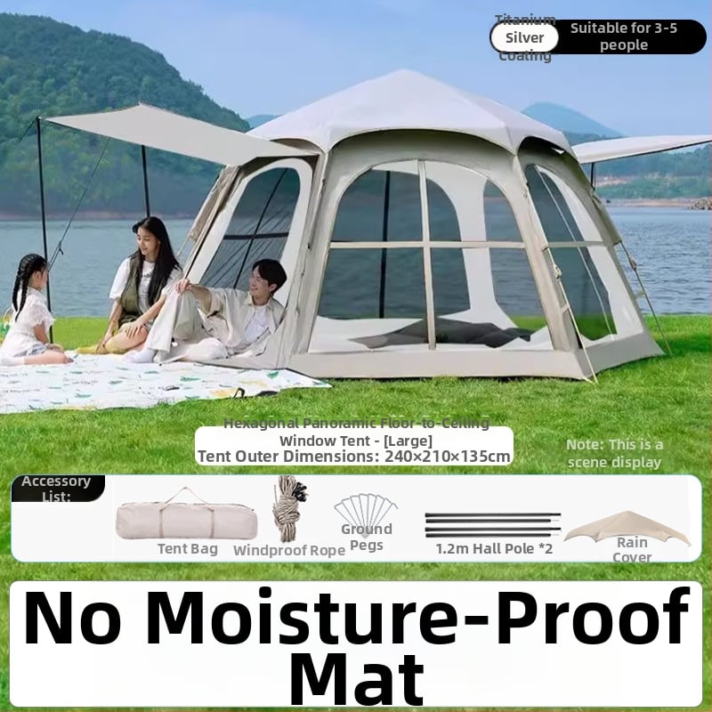 Шестоъгълна сгъваема палатка за къмпинг, бърз монтаж, външна материя Oxford плат, водоустойчивост 2000-3000 мм, четири сезона