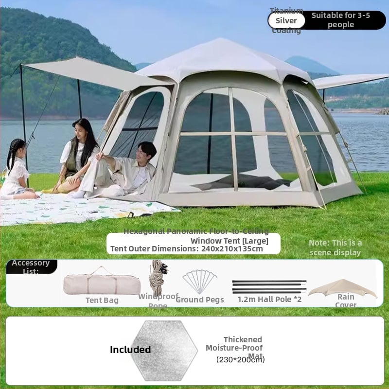 Шестоъгълна сгъваема палатка за къмпинг, бърз монтаж, външна материя Oxford плат, водоустойчивост 2000-3000 мм, четири сезона