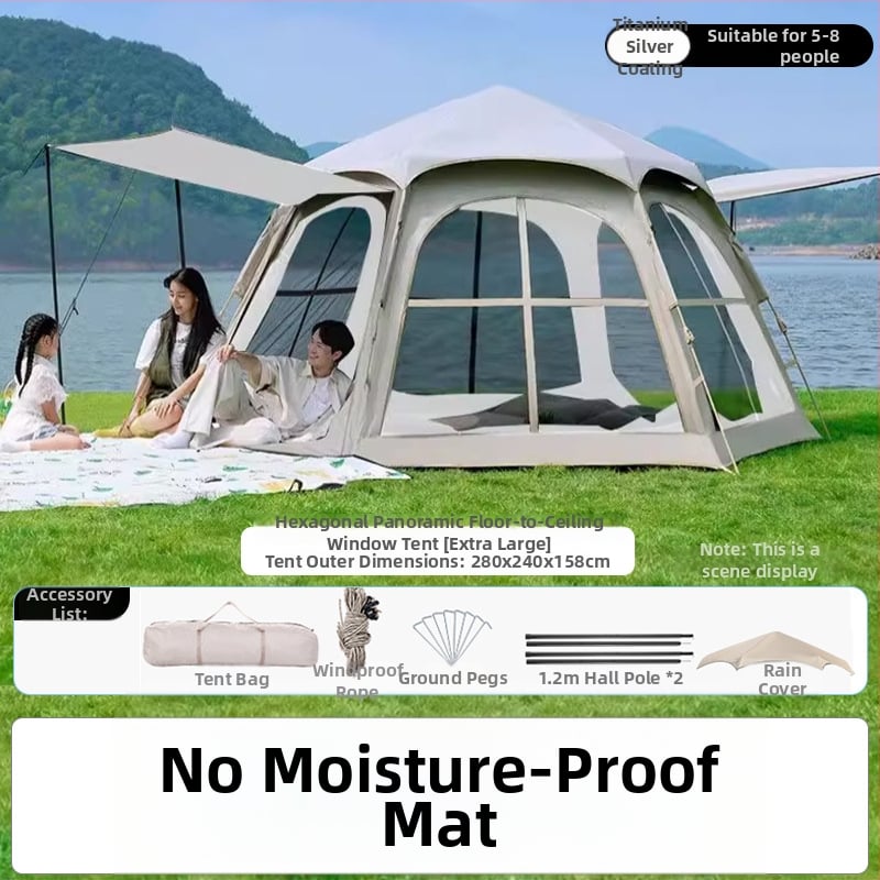 Шестоъгълна сгъваема палатка за къмпинг, бърз монтаж, външна материя Oxford плат, водоустойчивост 2000-3000 мм, четири сезона