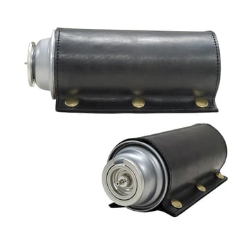 Кожен калъф за газова бутилка 250 г — портативен, изолиран и ветроустойчив за къмпинг, защитен холстер за двама