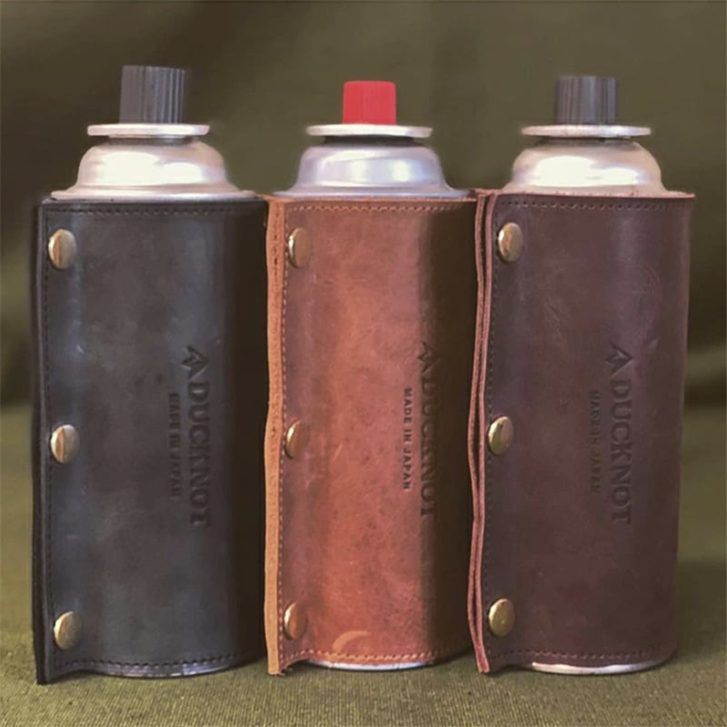 Кожен калъф за газова бутилка 250 г — портативен, изолиран и ветроустойчив за къмпинг, защитен холстер за двама