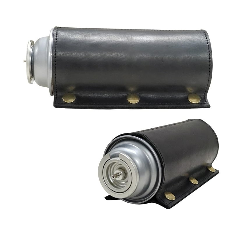 Кожен калъф за газова бутилка 250 г — портативен, изолиран и ветроустойчив за къмпинг, защитен холстер за двама