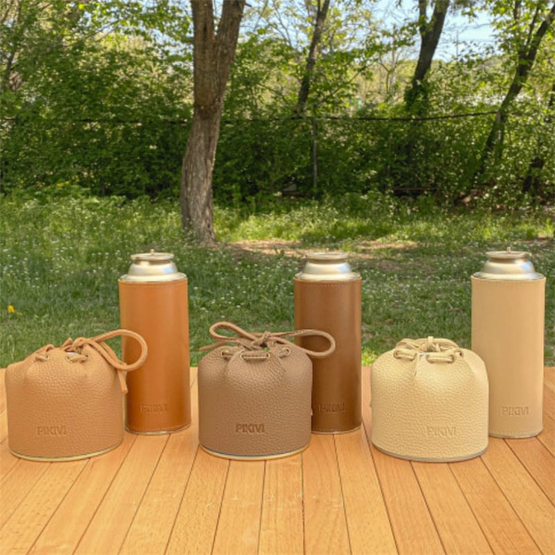 Кожен калъф за газова бутилка 250 г — портативен, изолиран и ветроустойчив за къмпинг, защитен холстер за двама