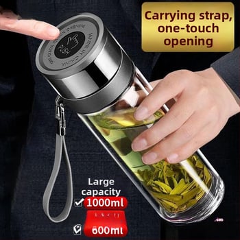 Κούπα τσαγιού από διπλό στρώμα γυαλιού μποροσίλικ για αυτοκίνητο, με αντι-κάψιμο μόνωση και καπάκι με ένα κλικ