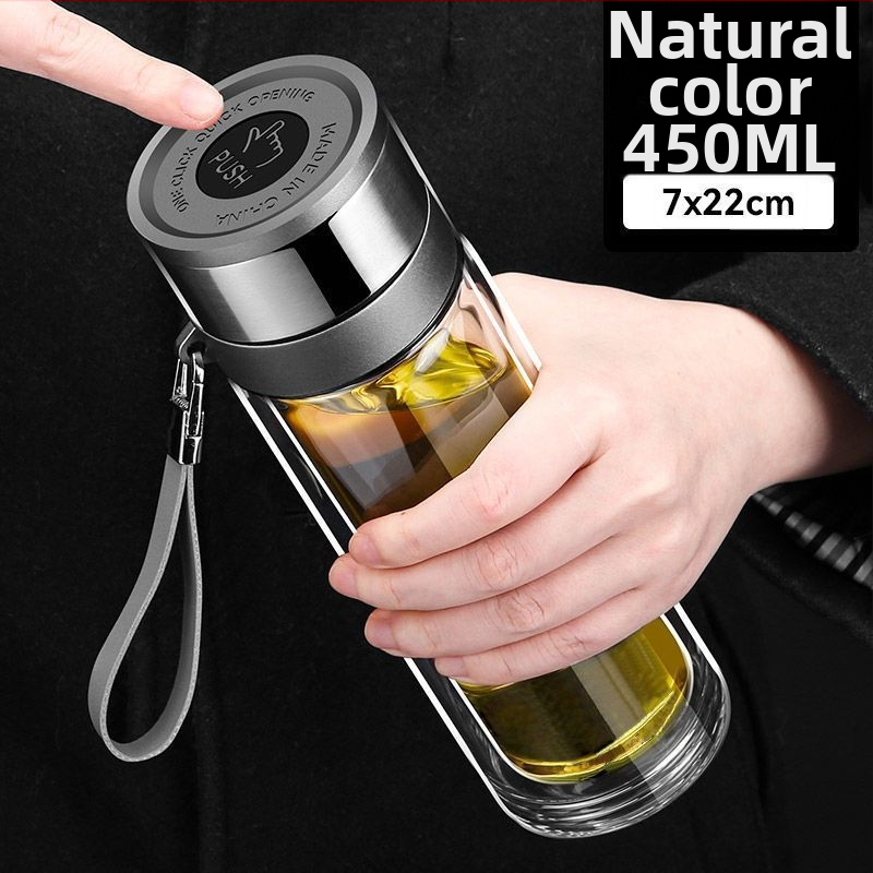 Čajová šálka z dvojvrstvového borosilikátového skla do auta, ochrana proti popáleninám a tepelná izolácia, viečko s jedným kliknutím