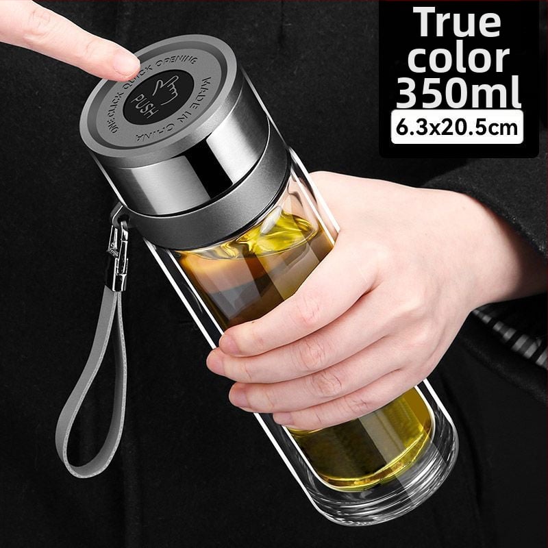 Κούπα τσαγιού από διπλό στρώμα γυαλιού μποροσίλικ για αυτοκίνητο, με αντι-κάψιμο μόνωση και καπάκι με ένα κλικ