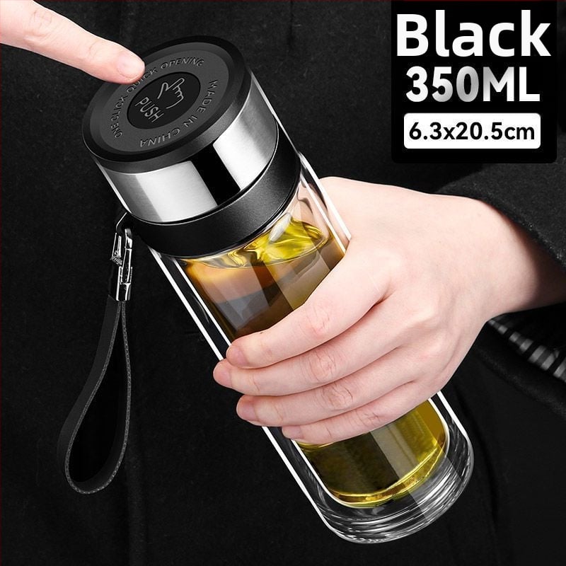 Κούπα τσαγιού από διπλό στρώμα γυαλιού μποροσίλικ για αυτοκίνητο, με αντι-κάψιμο μόνωση και καπάκι με ένα κλικ