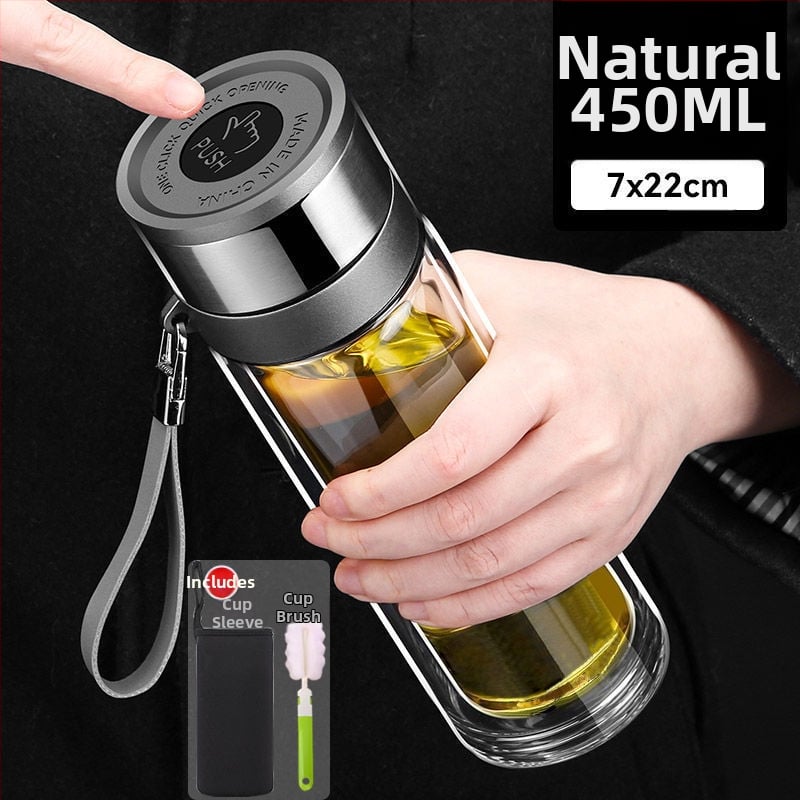 Κούπα τσαγιού από διπλό στρώμα γυαλιού μποροσίλικ για αυτοκίνητο, με αντι-κάψιμο μόνωση και καπάκι με ένα κλικ