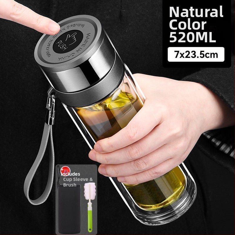 Κούπα τσαγιού από διπλό στρώμα γυαλιού μποροσίλικ για αυτοκίνητο, με αντι-κάψιμο μόνωση και καπάκι με ένα κλικ