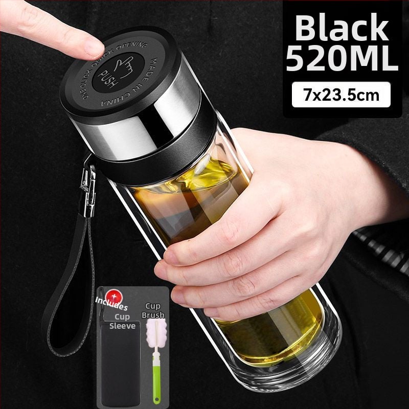 Κούπα τσαγιού από διπλό στρώμα γυαλιού μποροσίλικ για αυτοκίνητο, με αντι-κάψιμο μόνωση και καπάκι με ένα κλικ