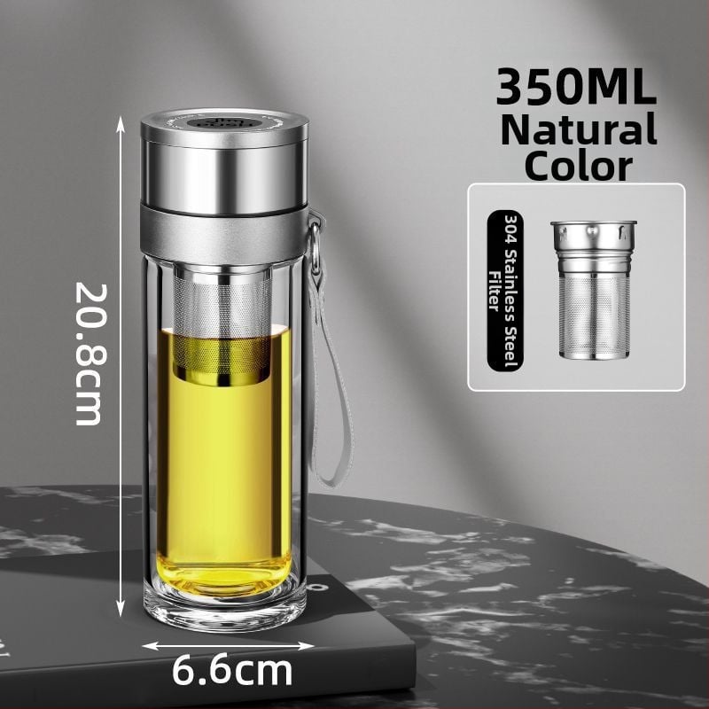 Κούπα τσαγιού από διπλό στρώμα γυαλιού μποροσίλικ για αυτοκίνητο, με αντι-κάψιμο μόνωση και καπάκι με ένα κλικ