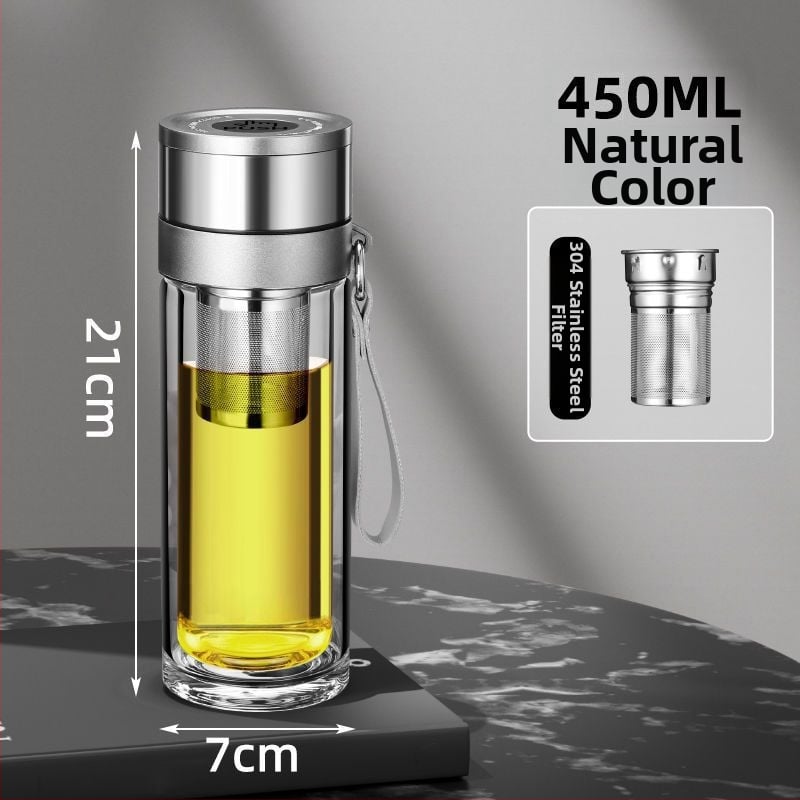 Κούπα τσαγιού από διπλό στρώμα γυαλιού μποροσίλικ για αυτοκίνητο, με αντι-κάψιμο μόνωση και καπάκι με ένα κλικ