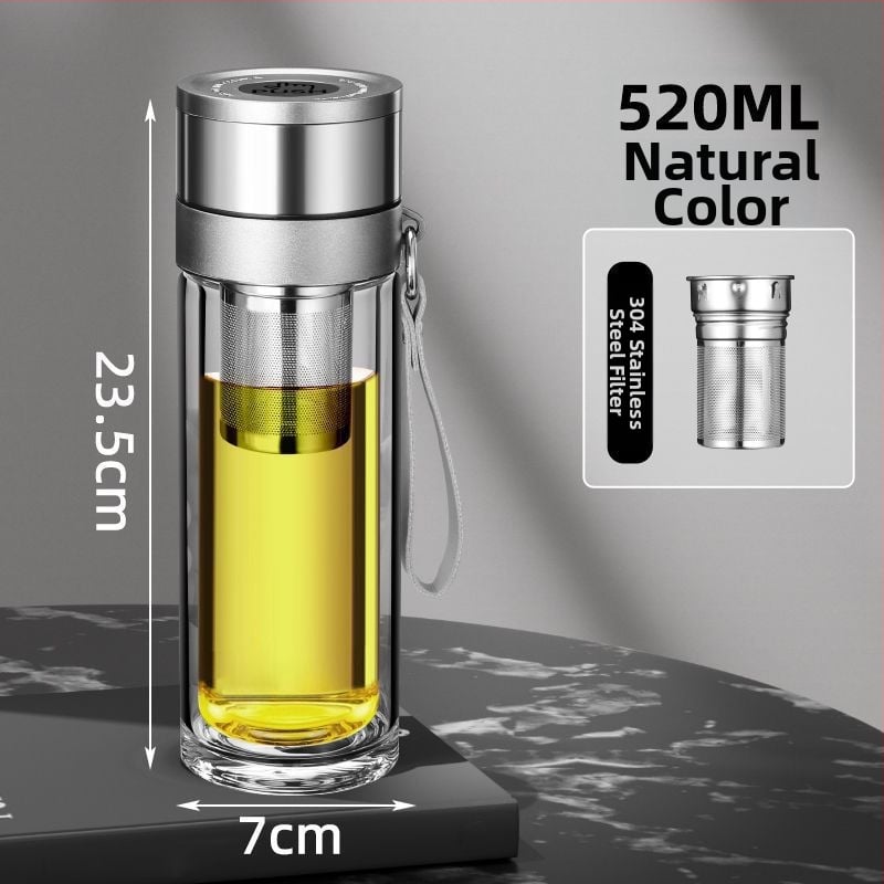 Κούπα τσαγιού από διπλό στρώμα γυαλιού μποροσίλικ για αυτοκίνητο, με αντι-κάψιμο μόνωση και καπάκι με ένα κλικ