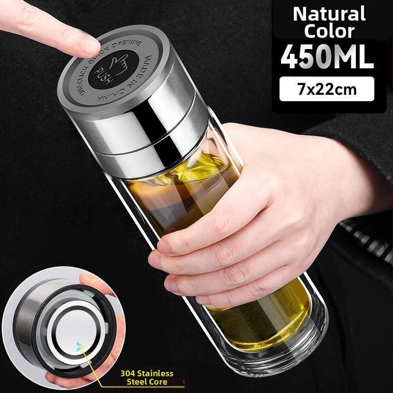 Κούπα τσαγιού από διπλό στρώμα γυαλιού μποροσίλικ για αυτοκίνητο, με αντι-κάψιμο μόνωση και καπάκι με ένα κλικ