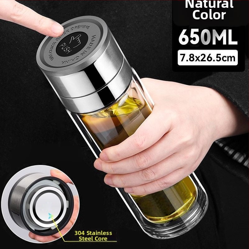 Κούπα τσαγιού από διπλό στρώμα γυαλιού μποροσίλικ για αυτοκίνητο, με αντι-κάψιμο μόνωση και καπάκι με ένα κλικ