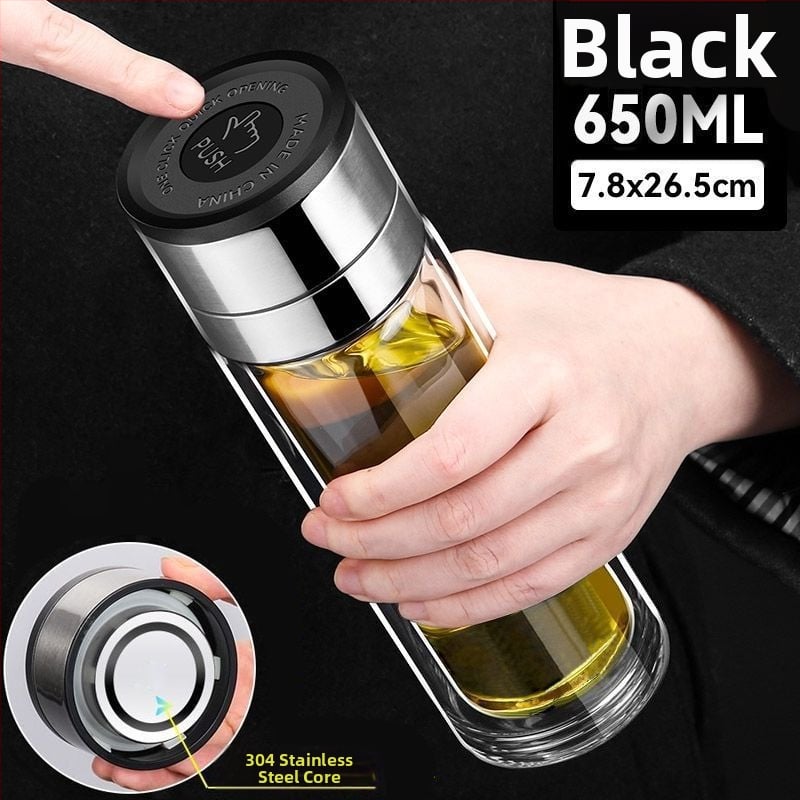 Κούπα τσαγιού από διπλό στρώμα γυαλιού μποροσίλικ για αυτοκίνητο, με αντι-κάψιμο μόνωση και καπάκι με ένα κλικ