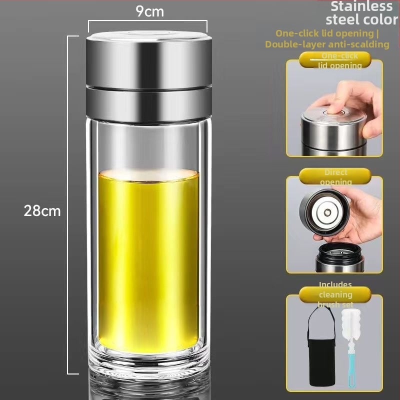 Κούπα τσαγιού από διπλό στρώμα γυαλιού μποροσίλικ για αυτοκίνητο, με αντι-κάψιμο μόνωση και καπάκι με ένα κλικ